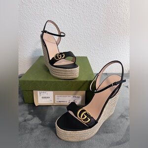 Brand New Gucci Mystic Black Nero Espadrille Clifford Wedges Size 42 (US 12)